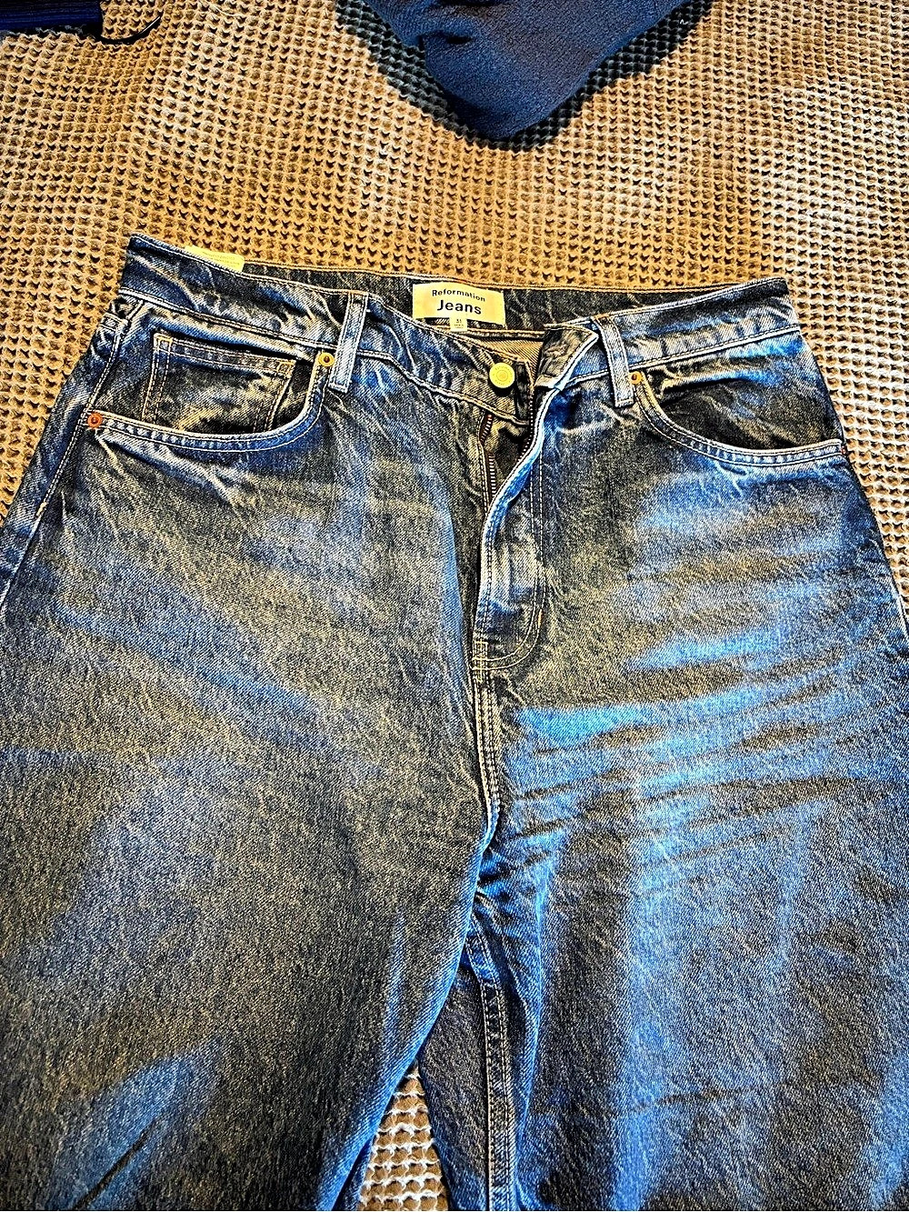Reformation Faded Straight Leg Jeans in Blue